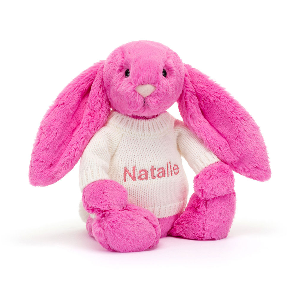http://Bashful%20Hot%20Pink%20Bunny%20with%20Personalised%20Cream%20Jumper