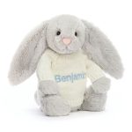 Bashful Silver Bunny with Personalised Cream Jumper