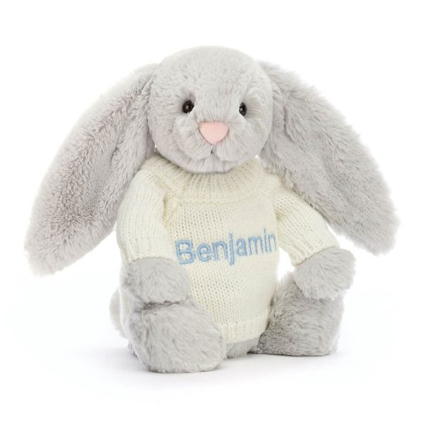 Bashful Silver Bunny with Personalised Cream Jumper