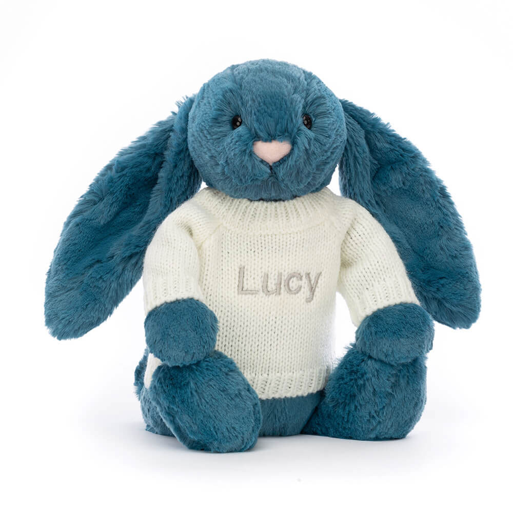 http://Bashful%20Mineral%20Blue%20Bunny%20with%20Personalised%20Cream%20Jumper
