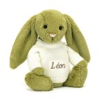 Bashful Moss Bunny with Personalised Cream Jumper