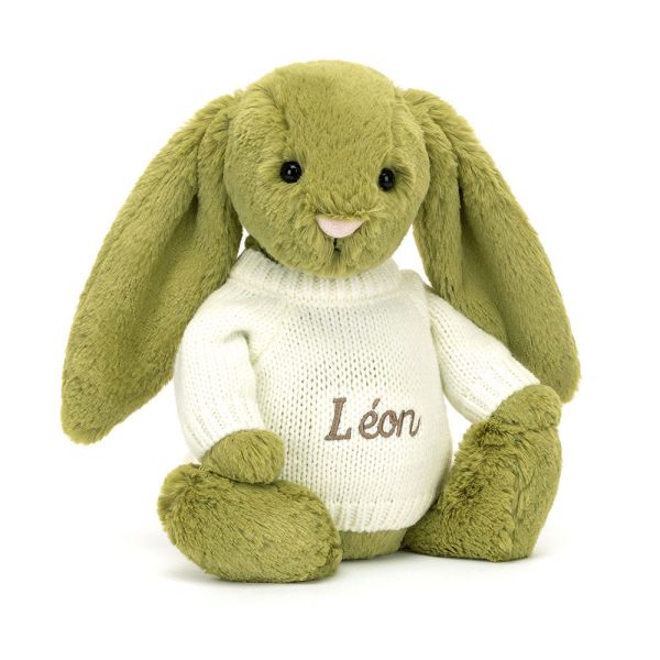 Bashful Moss Bunny with Personalised Cream Jumper
