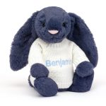 Bashful Navy Bunny with Personalised Cream Jumper