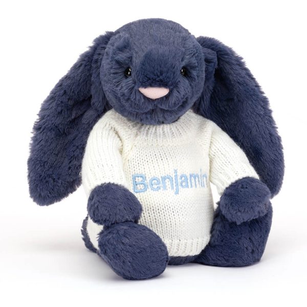 Bashful Navy Bunny with Personalised Cream Jumper