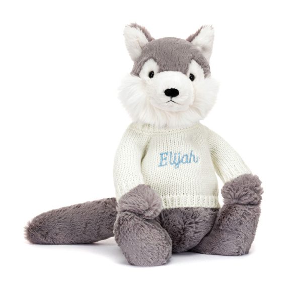 Bashful Wolf with Personalised Cream Jumper