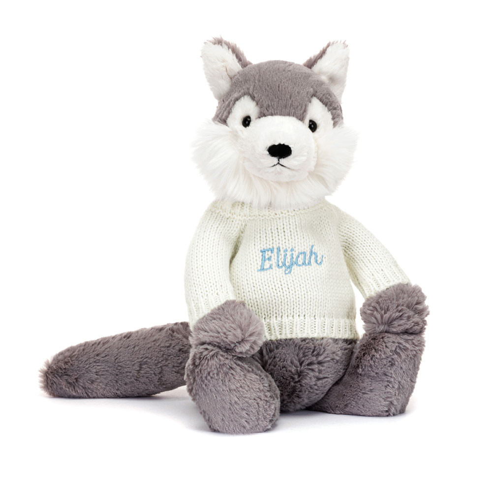 http://Bashful%20Wolf%20with%20Personalised%20Cream%20Jumper