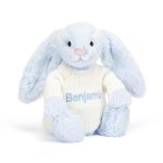 Bashful Blue Bunny with Personalised Cream Jumper