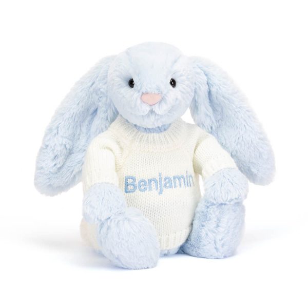 Bashful Blue Bunny with Personalised Cream Jumper