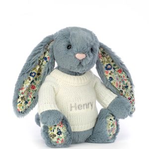 Blossom Dusky Blue Bunny with Personalised Cream Jumper