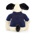 Bashful Black & Cream Puppy with Personalised Navy Jumper