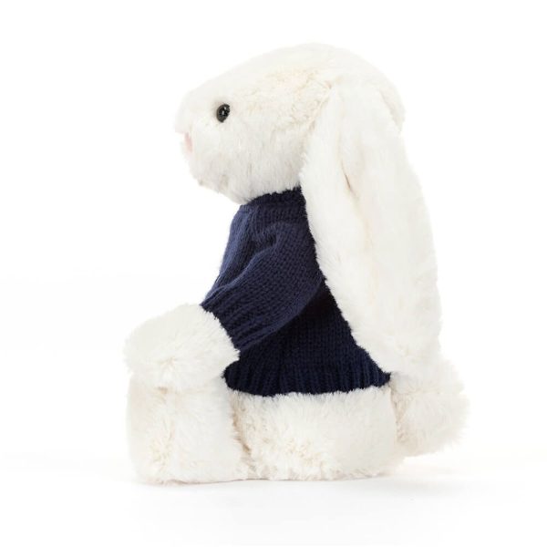 Bashful Cream Bunny with Personalised Navy Jumper