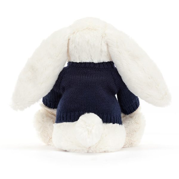 Bashful Cream Bunny with Personalised Navy Jumper