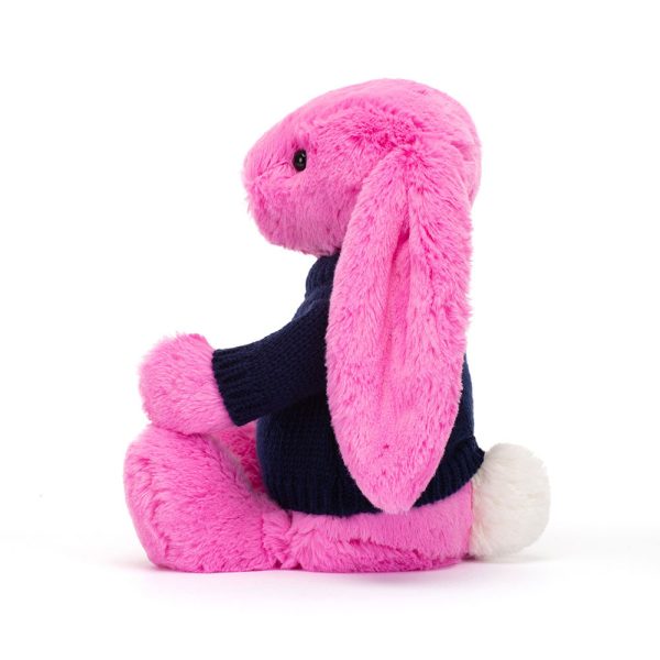 Bashful Hot Pink Bunny with Personalised Navy Jumper