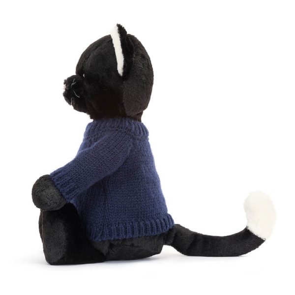 Bashful Black Kitten with Personalised Navy Jumper