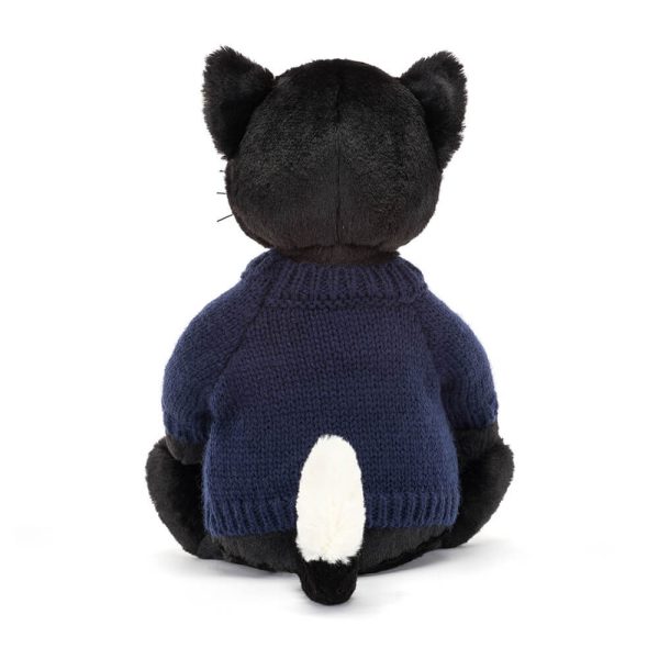 Bashful Black Kitten with Personalised Navy Jumper