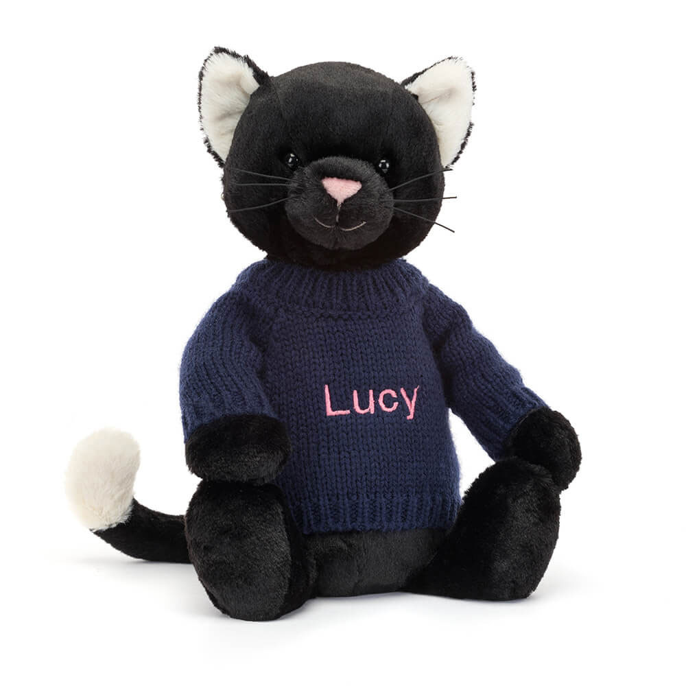 http://Bashful%20Black%20Kitten%20with%20Personalised%20Navy%20Jumper