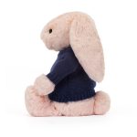 Bashful Blush Bunny with Personalised Navy Jumper