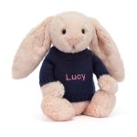 Bashful Blush Bunny with Personalised Navy Jumper