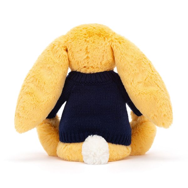Bashful Sunshine Bunny with Personalised Navy Jumper