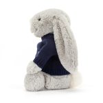 Bashful Silver Bunny with Personalised Navy Jumper