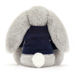 Bashful Silver Bunny with Personalised Navy Jumper