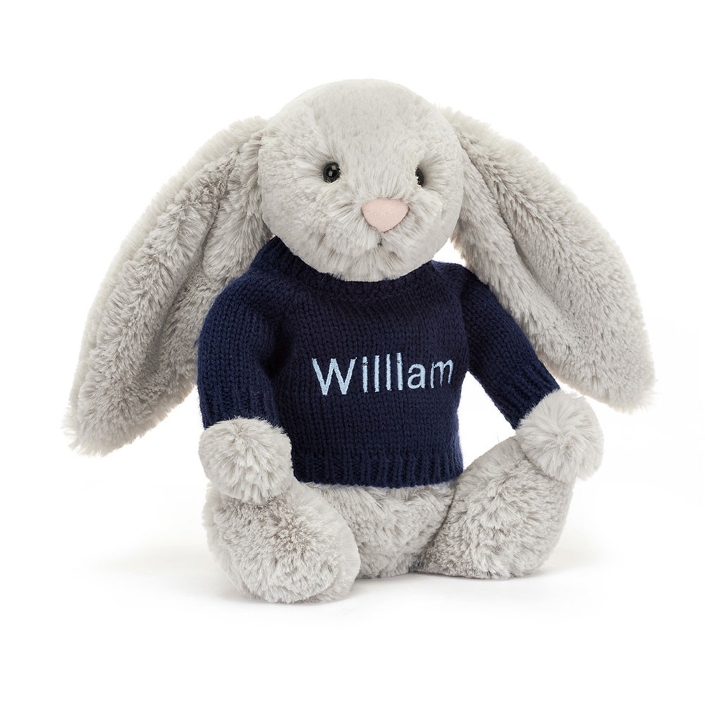 http://Bashful%20Silver%20Bunny%20with%20Personalised%20Navy%20Jumper