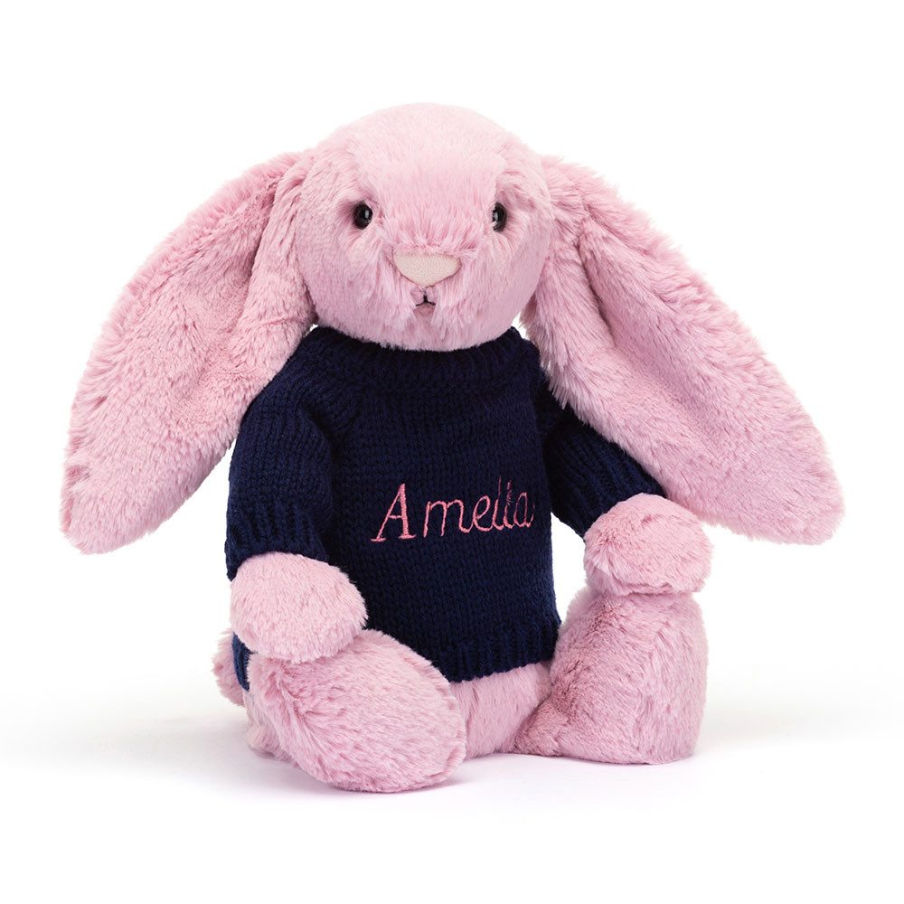 http://Bashful%20Tulip%20Pink%20Bunny%20with%20Personalised%20Navy%20Jumper