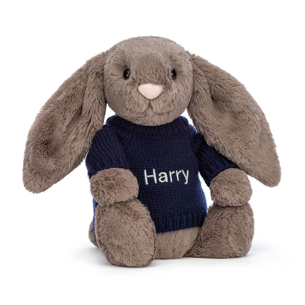http://Bashful%20Truffle%20Bunny%20with%20Personalised%20Navy%20Jumper
