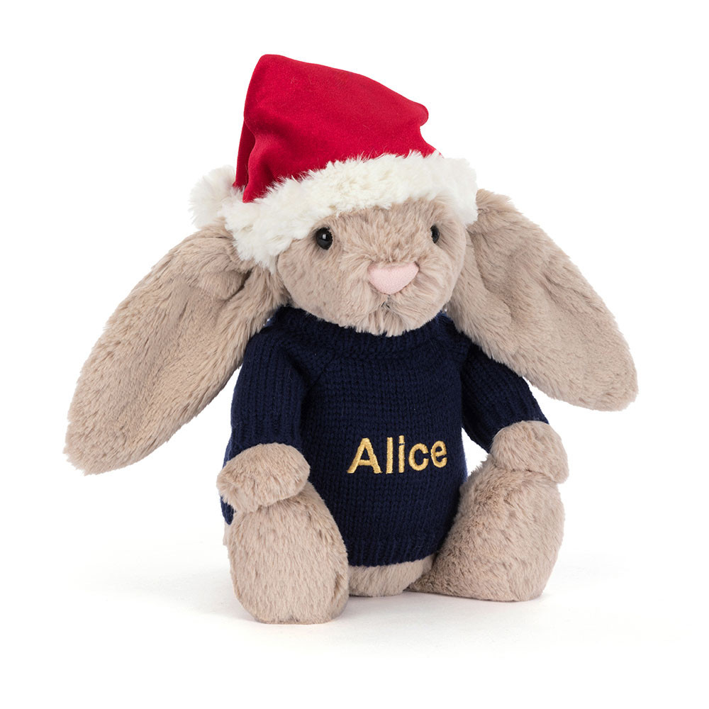 http://Bashful%20Christmas%20Bunny%20with%20Personalised%20Navy%20Jumper