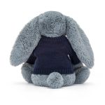 Bashful Dusky Blue Bunny with Personalised Navy Jumper