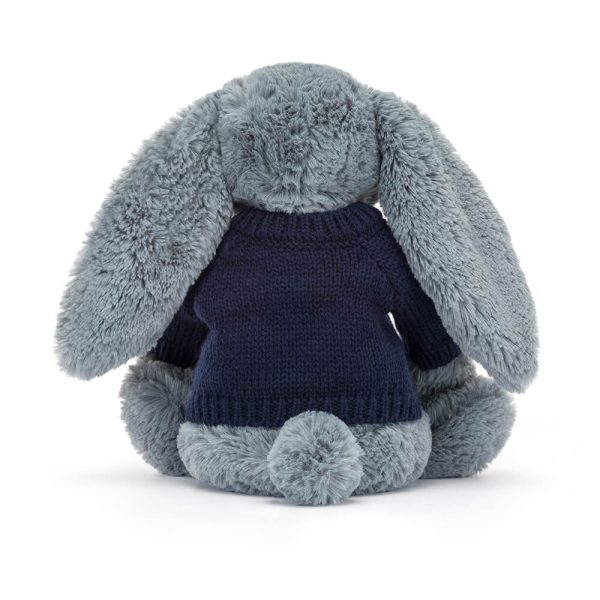 Bashful Dusky Blue Bunny with Personalised Navy Jumper