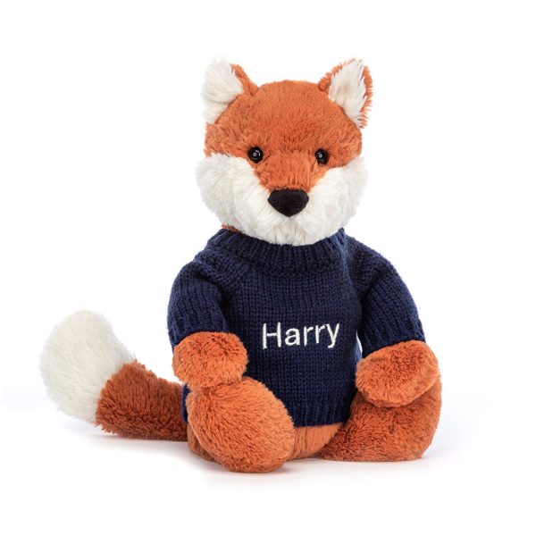 Bashful Fox Cub with Personalised Navy Jumper