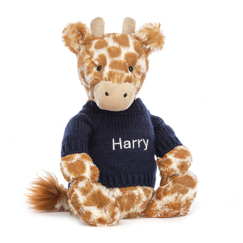 http://Bashful%20Giraffe%20with%20Personalised%20Navy%20Jumper