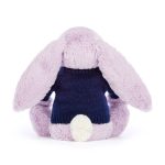 Bashful Lilac Bunny with Personalised Navy Jumper