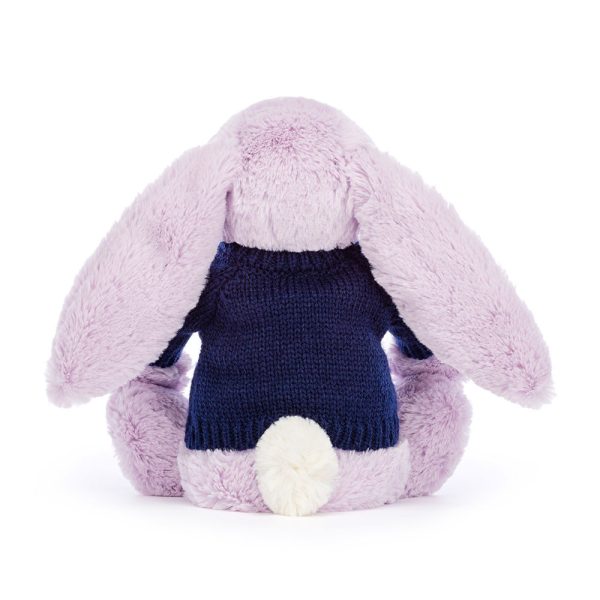 Bashful Lilac Bunny with Personalised Navy Jumper