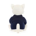 Bashful Cream Kitten with Personalised Navy Jumper