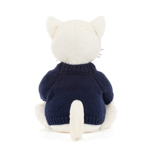 Bashful Cream Kitten with Personalised Navy Jumper