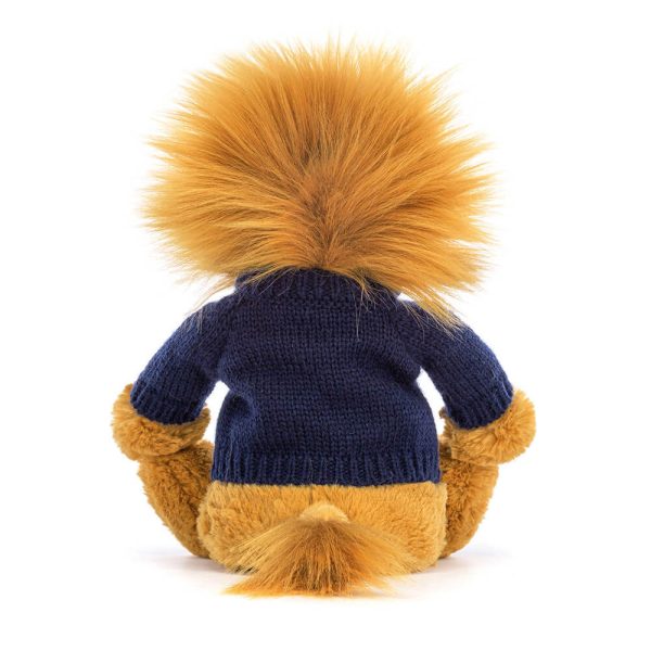Bashful Lion with Personalised Navy Jumper