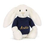 Bashful Luxe Bunny Luna with Personalised Navy Jumper