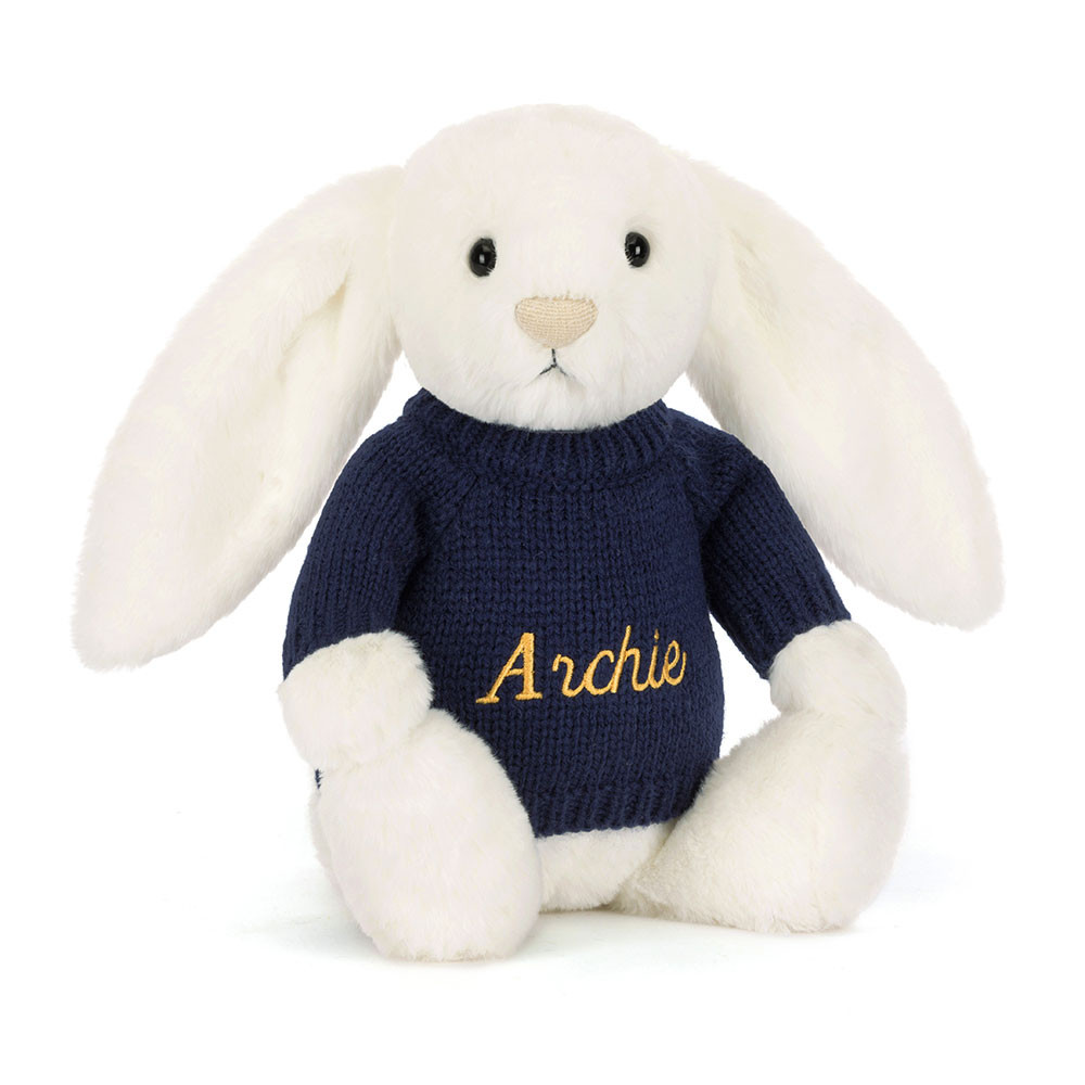 http://Bashful%20Luxe%20Bunny%20Luna%20with%20Personalised%20Navy%20Jumper
