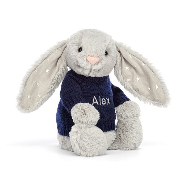 Bashful Shimmer Bunny with Personalised Navy Jumper