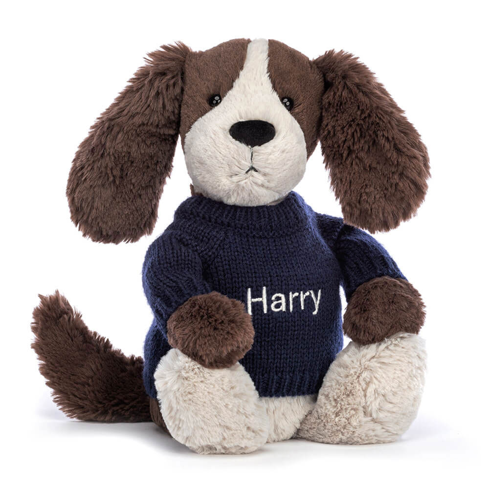 http://Bashful%20Fudge%20Puppy%20with%20Personalised%20Navy%20Jumper