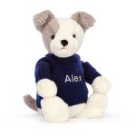 Bashful Terrier with Personalised Navy Jumper