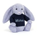 Bashful Viola Bunny with Personalised Navy Jumper