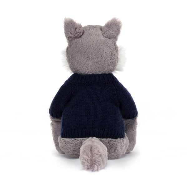 Bashful Wolf with Personalised Navy Jumper