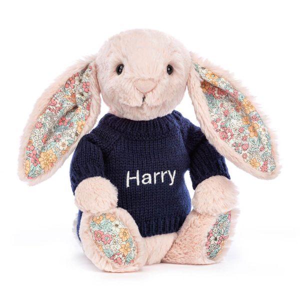 Blossom Blush Bunny with Personalised Navy Jumper