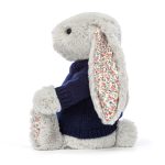Blossom Silver Bunny with Personalised Navy Jumper