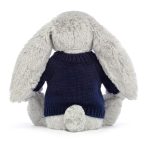 Blossom Silver Bunny with Personalised Navy Jumper