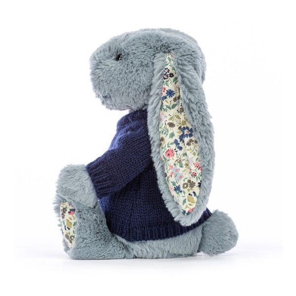 Blossom Dusky Blue Bunny with Personalised Navy Jumper
