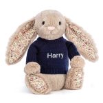 Blossom Bea Beige Bunny with Personalised Navy Jumper